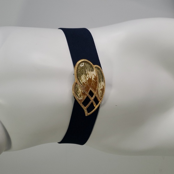 Accessories - Elegant Vintsge Blue Elastic Belt with Gold Buckle